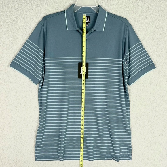 FootJoy FJ Shirt Mens Large Golf Polo Breton Stripe Short Sleeves Active Blue - Picture 10 of 13